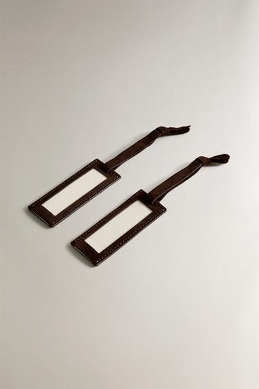 SMALL LEATHER ID TAGS (PACK OF 2) - Dark brown by Zara - Image 1