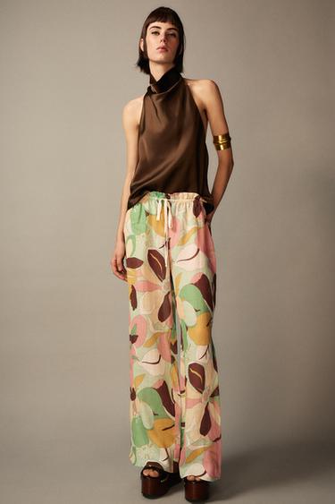 PANTALÓN ESTAMPADO FLORES RAMIO ZW COLLECTION - Verde de Zara