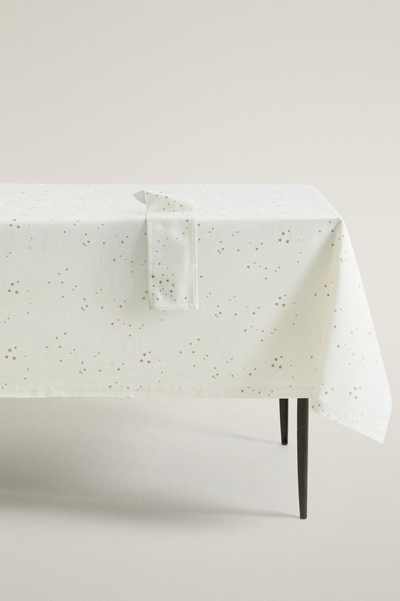 Zara COTTON CHRISTMAS TABLECLOTH WITH STARS - Gold - Image 0