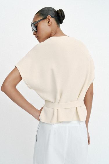 CARDIGAN WITH BELT - Ecru by Zara - Image 4