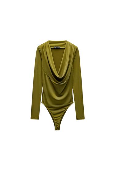 DRAPED BODYSUIT WITH SHOULDER PADS