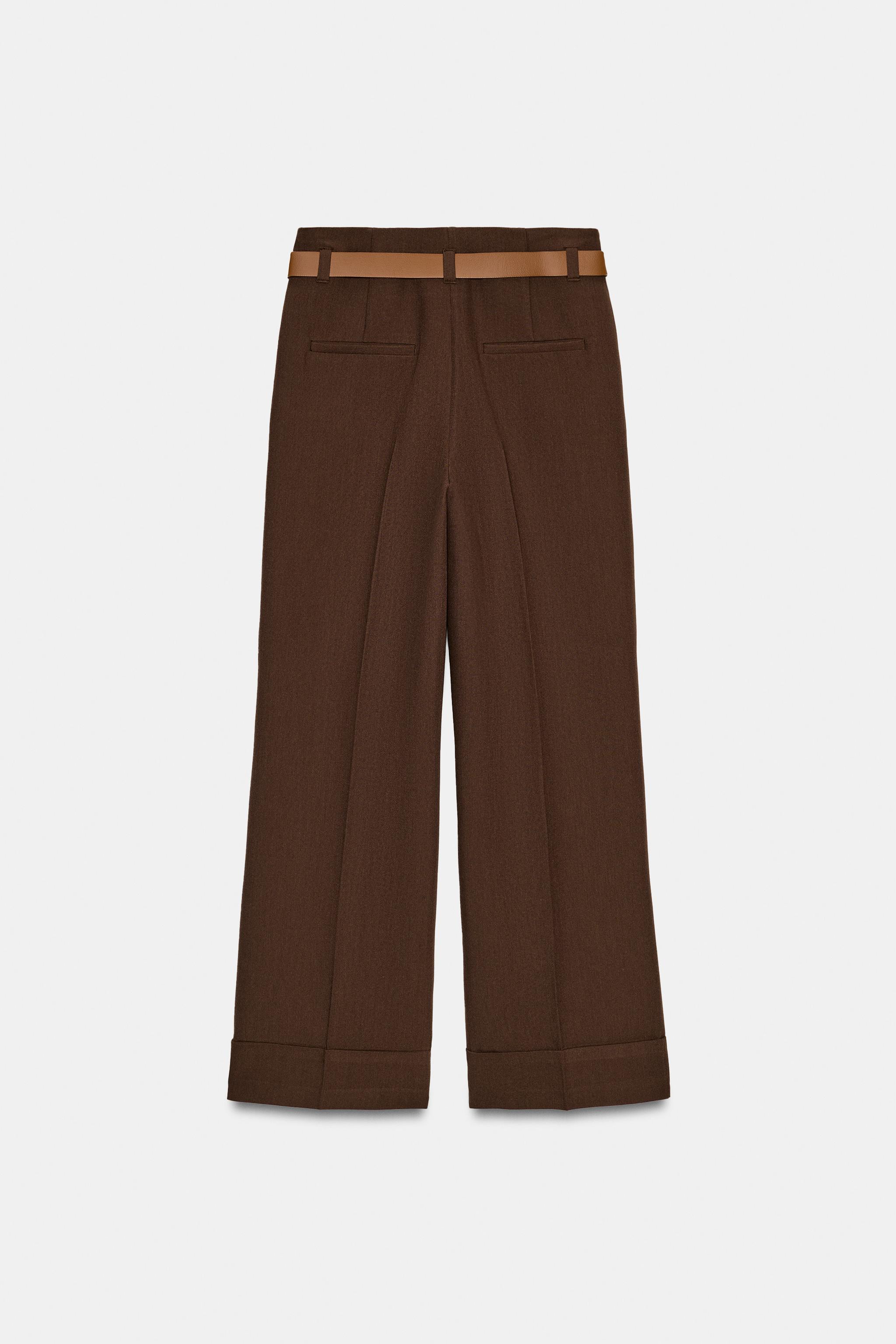 BELTED CUFFED HEM PANTS