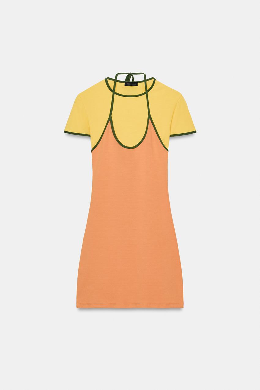FAUX DOUBLE EFFECT MINI DRESS - Orange / Yellow | ZARA United States