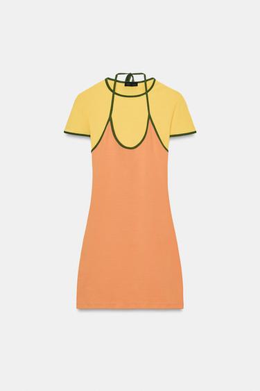 DOUBLE EFFECT MINI DRESS - Orange / Yellow by Zara