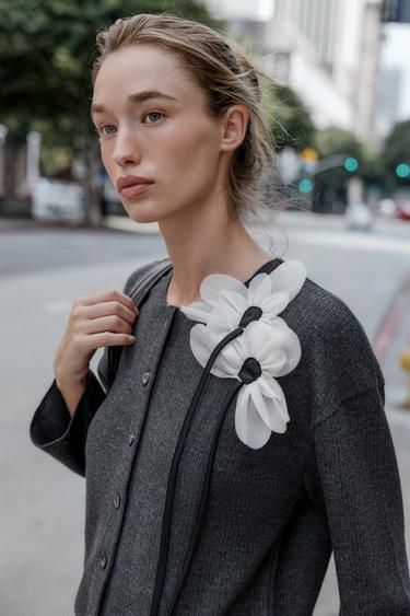 FLORAL RIBBED CARDIGAN - Grey by Zara - Image 2