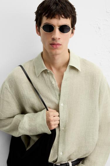 RELAXED FIT LINEN BLEND SHIRT - Sage Green by Zara - Image 4