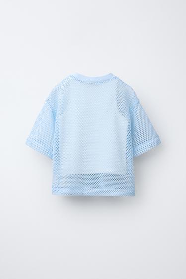 T-SHIRT DOUBLE EN RÉSILLE - Bleu de Zara - Image 2