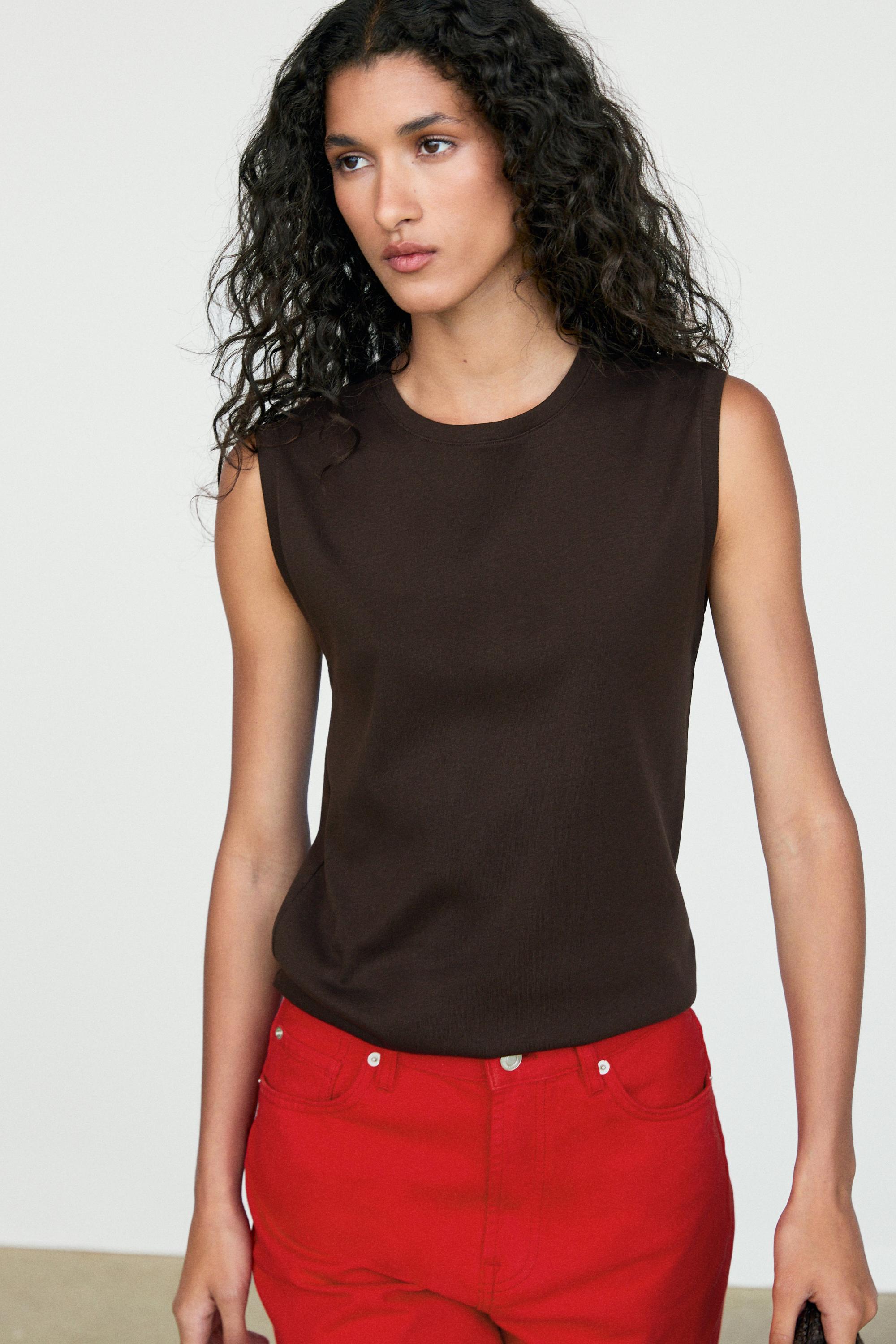 100% cotton sleeveless top — Brown