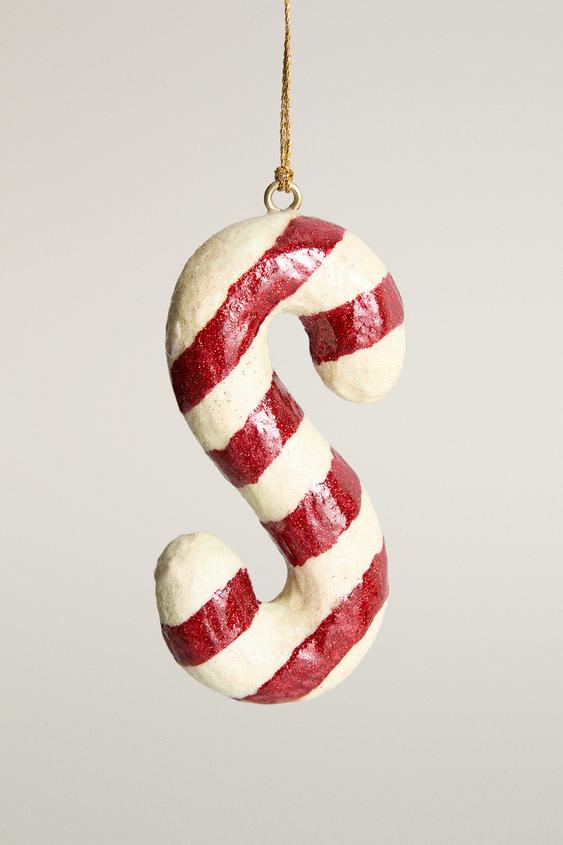 CHRISTMAS STRIPED LETTER S TREE ORNAMENT - White / Red by Zara - Image 0