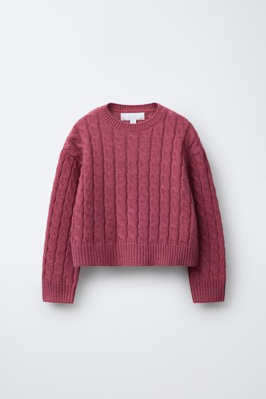 CABLE-KNIT JUMPER - Raspberry by Zara