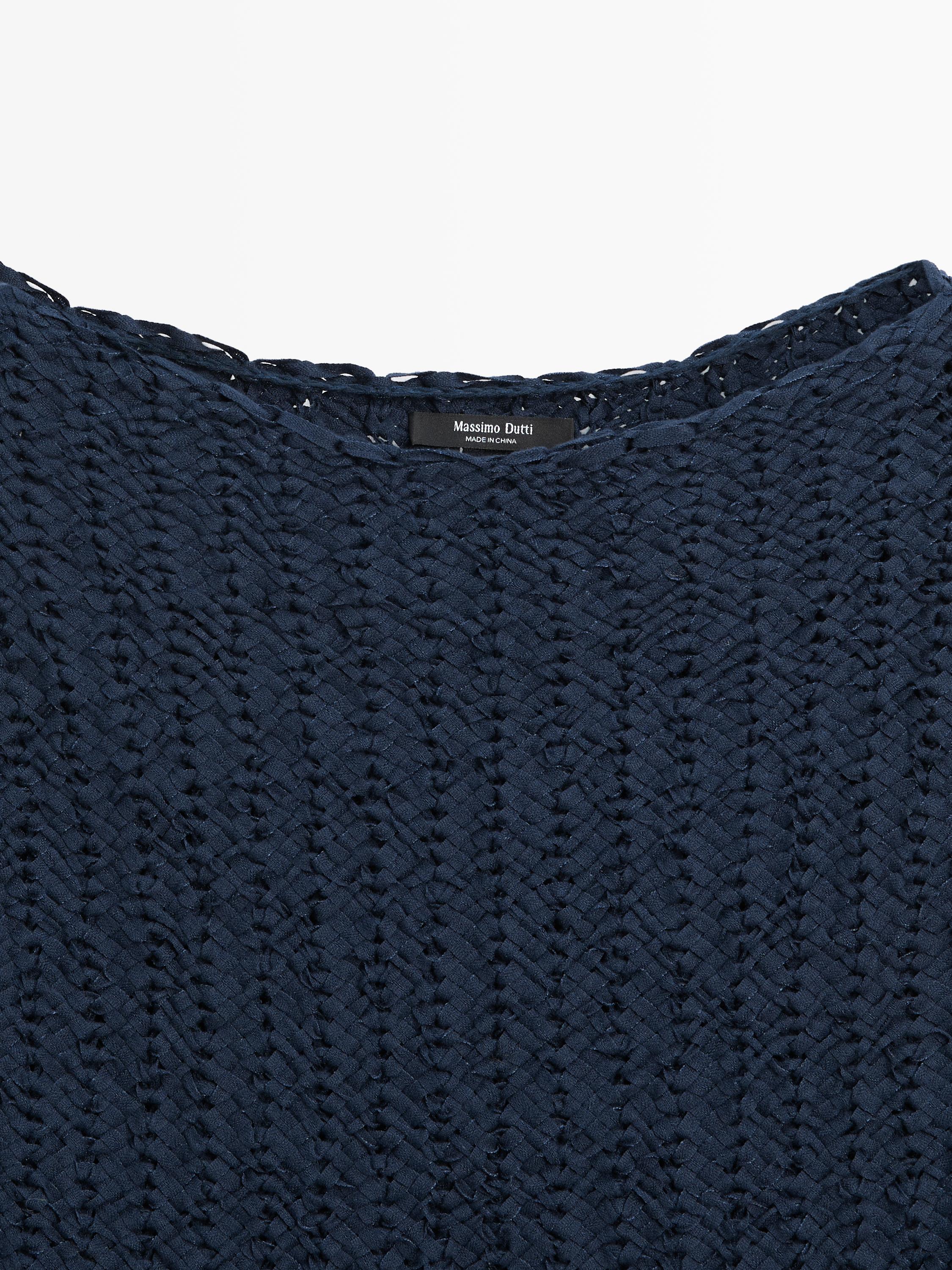 Textured cotton blend knit sweater
