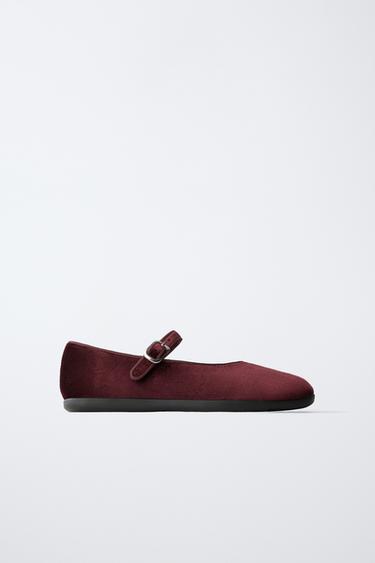 VELVET BALLET FLATS - Maroon by Zara