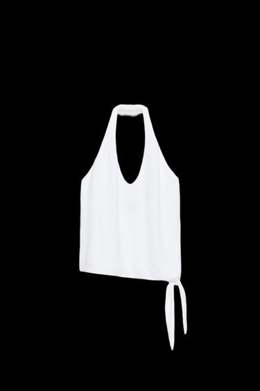 HALTER TOP WITH TIE DETAIL - White by Zara - Image 0
