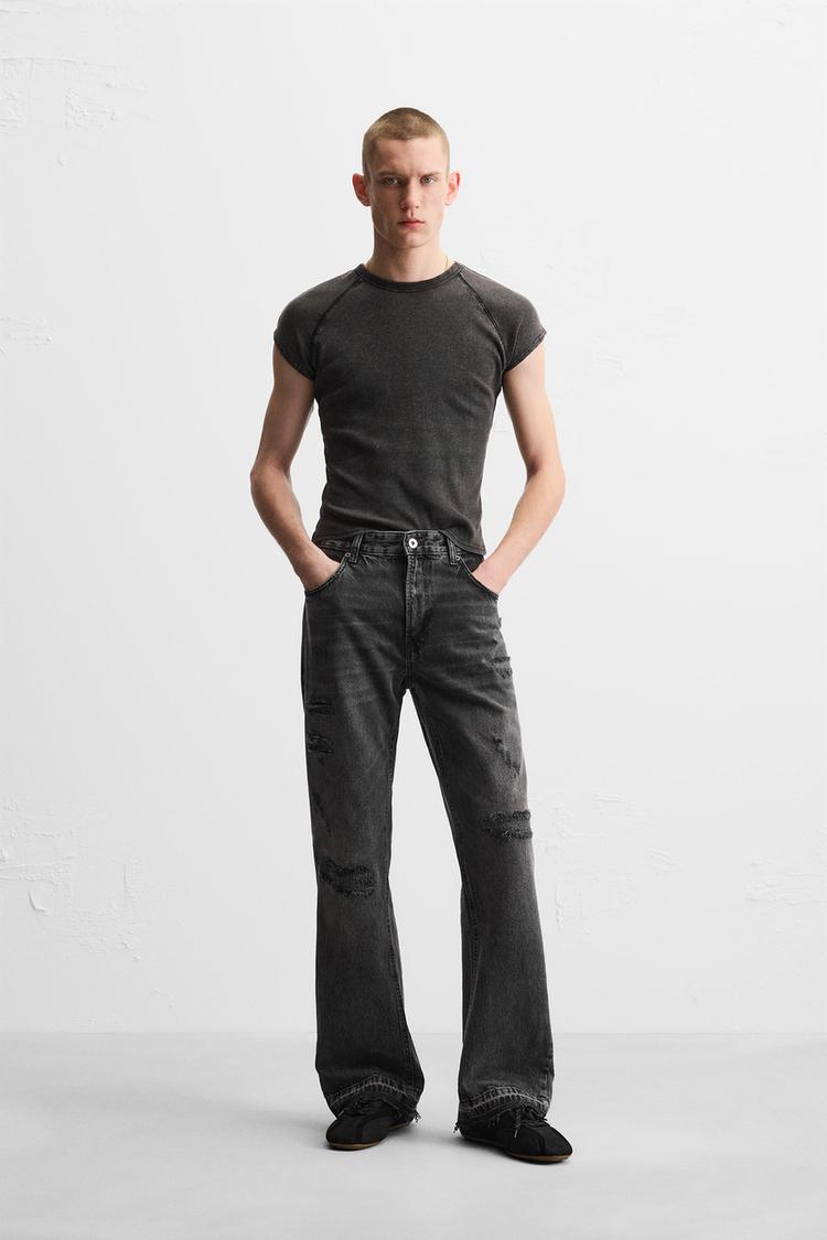 RIPPED FLARE FIT JEANS - Black | ZARA United States