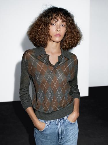 Zara Polo sweater with diamond detail - Mid-gray