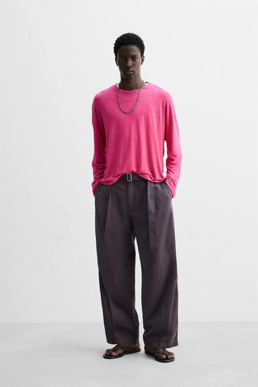 VISCOSE - LINEN T-SHIRT - Fuchsia by Zara - Image 0