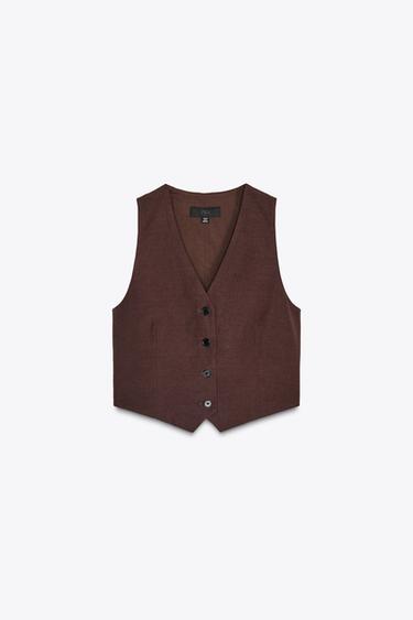 CUT-OUT BACK WAISTCOAT - Dark brown by Zara - Image 4