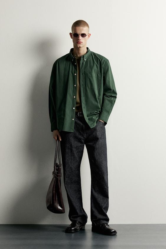CAMISA RELAXED FIT ALGODÓN - Verde medio de Zara - Imagen 0