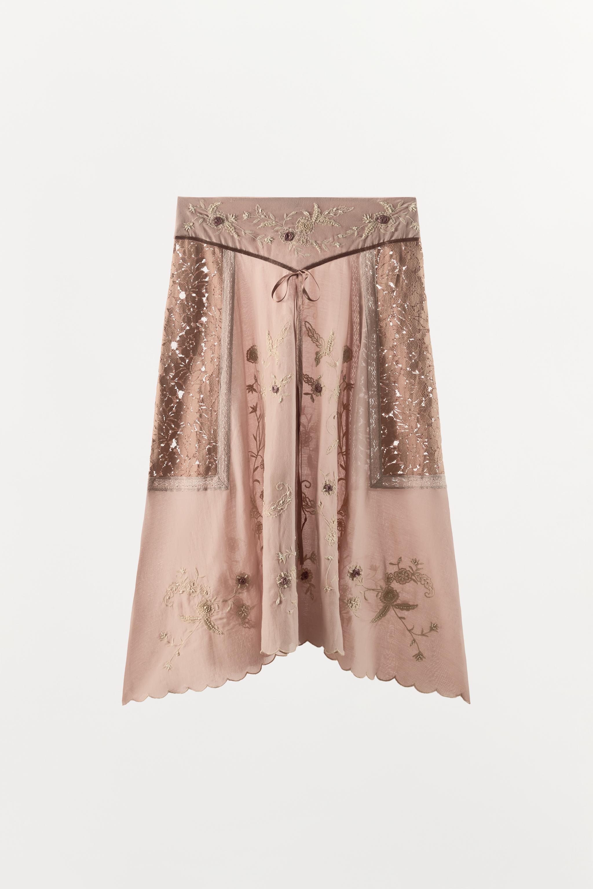 Zara BONCUK VE ÇİÇEK NAKIŞLI MİDİ ETEK görsel 5