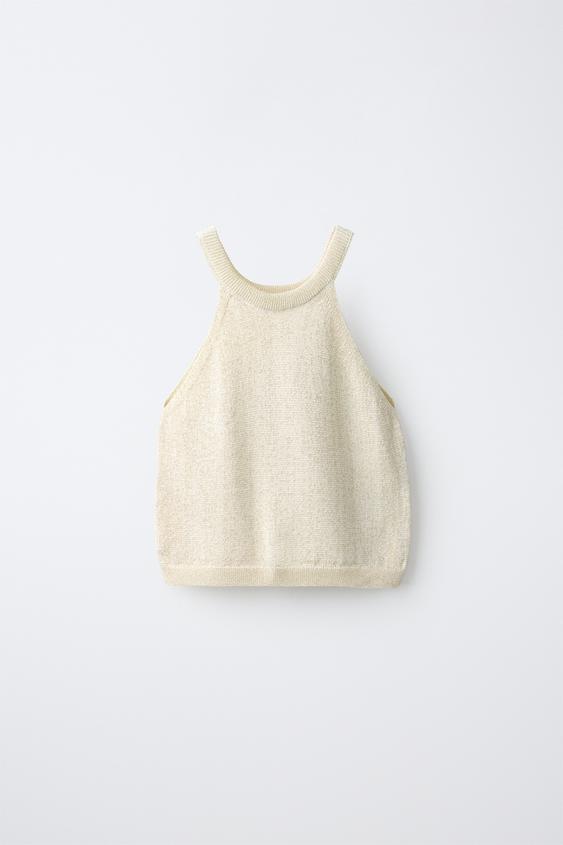 SHIMMER HALTER NECK KNIT TOP - Golden by Zara - Image 0