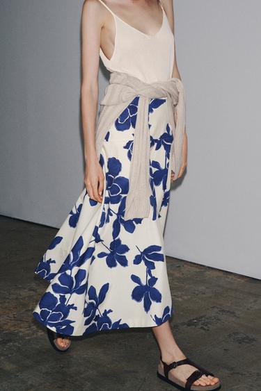 ZW COLLECTION FLORAL MIDI SKIRT - Ecru / Blue by Zara - Image 1