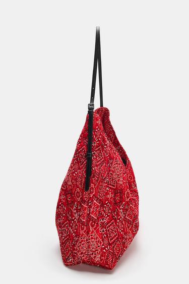 SAC SHOPPER EN TISSU - Rouge de Zara - Image 3