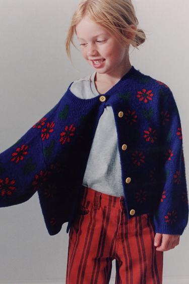 CHAQUETA PUNTO JACQUARD ESTAMPADO FLORES - Azulón de Zara