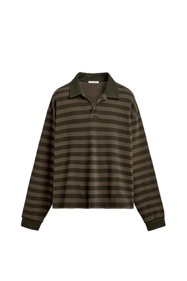 STRIPED PIQUÉ RUGBY POLO SHIRT - Dark khaki by Zara