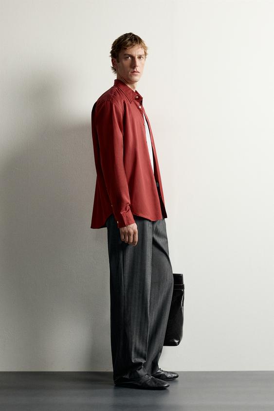 RELAXED FIT COTTON AND LYOCELL SHIRT - Red by Zara - Image 3