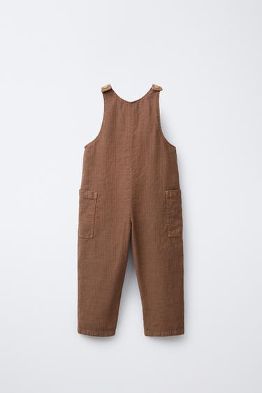 LINEN AND COTTON STRIPE DUNGAREES - Brick by Zara - Image 1