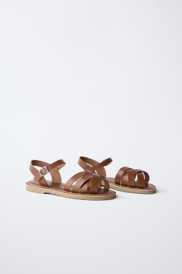 SANDALES À BRIDES EN CUIR - Marron de Zara - Image 1