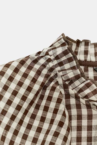 BLOUSE À VOLANTS, CARREAUX ET NŒUD - Marron / Écru de Zara - Image 6