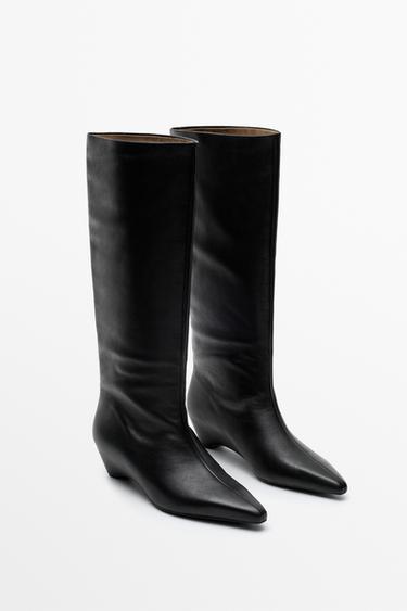Leather wedge heel boot — Black 2