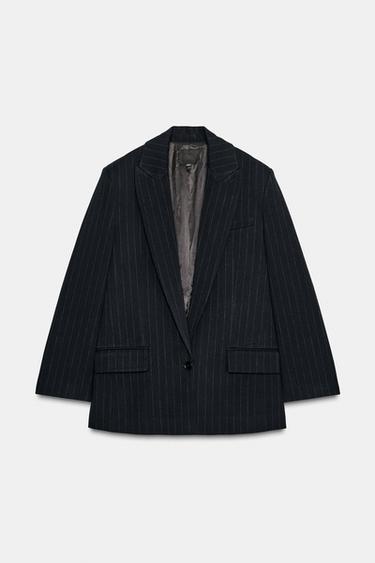 PINSTRIPE BLAZER WITH POCKETS - Navy blue by Zara