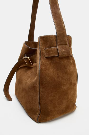LEATHER BUCKET BAG WITH BELT DETAIL - Brown by Zara - Image 2