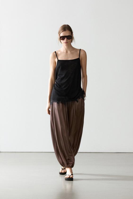 Flowing balloon fit satin trousers from Zara - $130