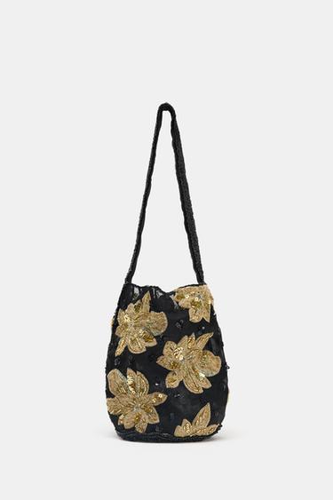 PETIT SAC SEAU BRODÉ FLEURS - Noir de Zara - Image 1