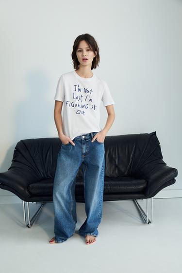 CAMISETA TEXTO - Blanco / Marino de Zara - Imagen 0