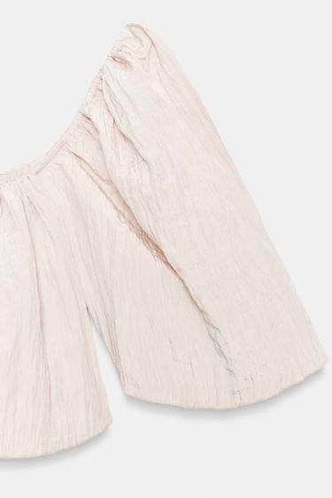 CRINKLE-EFFECT CROP TOP - Cream by Zara - Image 5