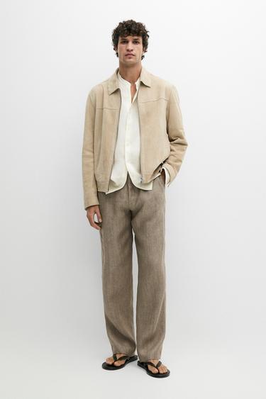 Zara 100% linen striped trousers - Beige