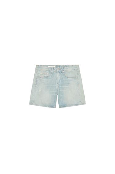Zara REGULAR FIT MID-RISE DENIM SHORTS - Light blue