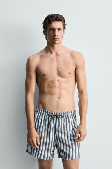 MID-LENGTH STRIPED SWIMMING TRUNKS - Sky blue by Zara - Image 1