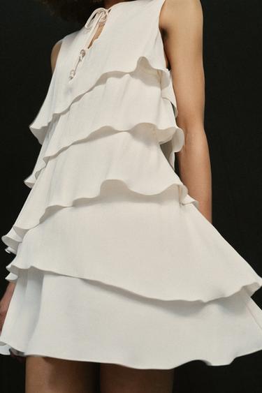 ROBE COURTE À VOLANTS - Écru de Zara - Image 4