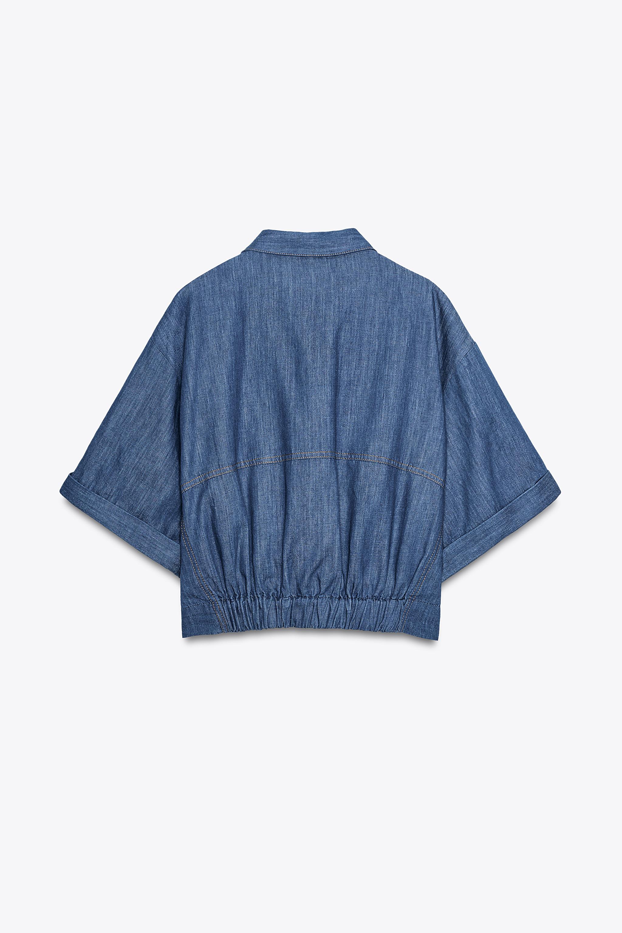 JAQUETA COM LINHO E MANGA DOBRADA - Índigo | ZARA Brasil