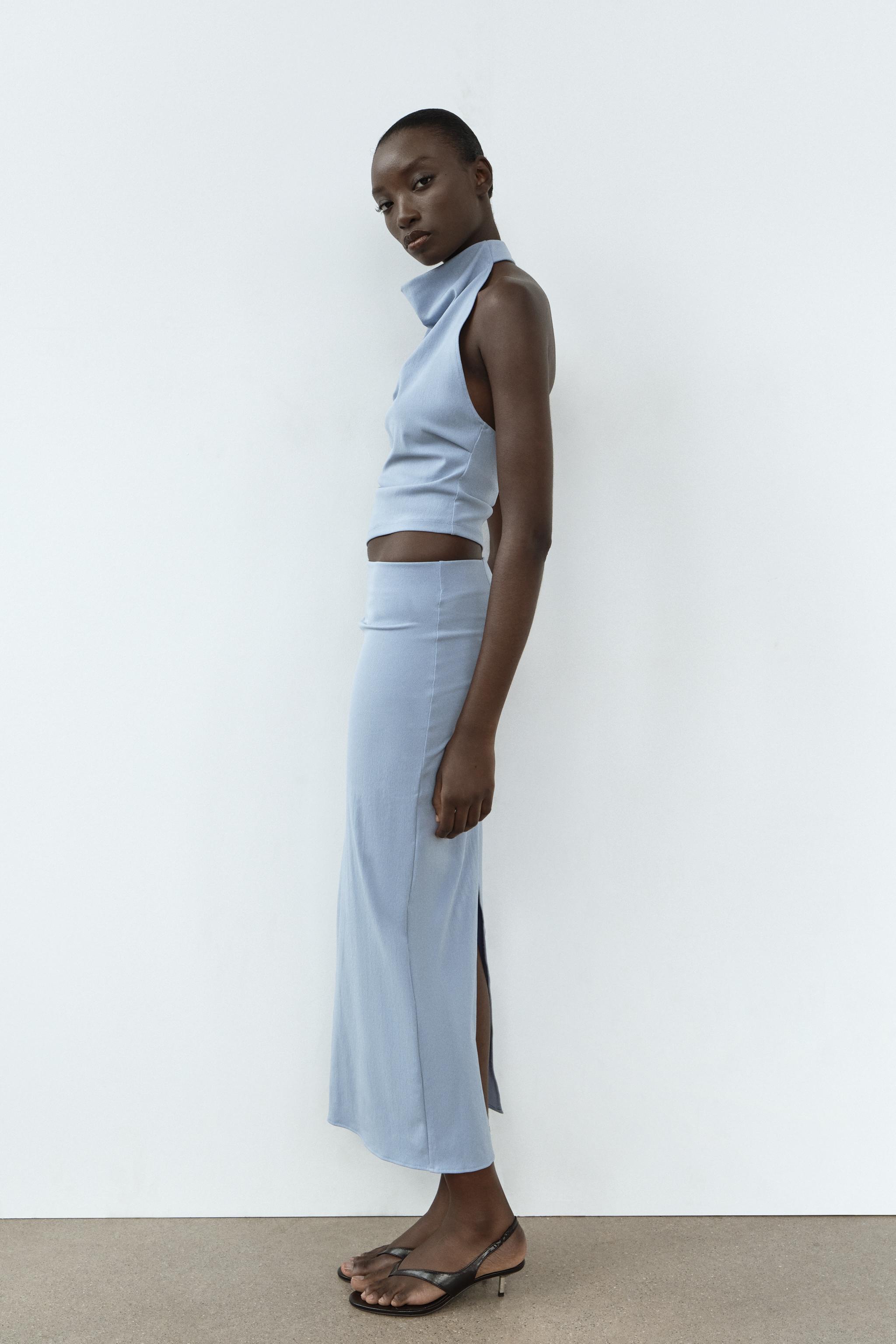 STRETCH MIDI SKIRT - Light blue | ZARA United States STRETCH MIDI SKIRT - Light blue | ZARA United States