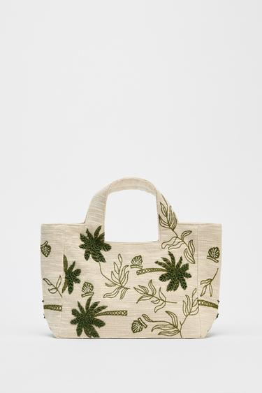 Zara WOVEN DRAWING BAG - Ecru