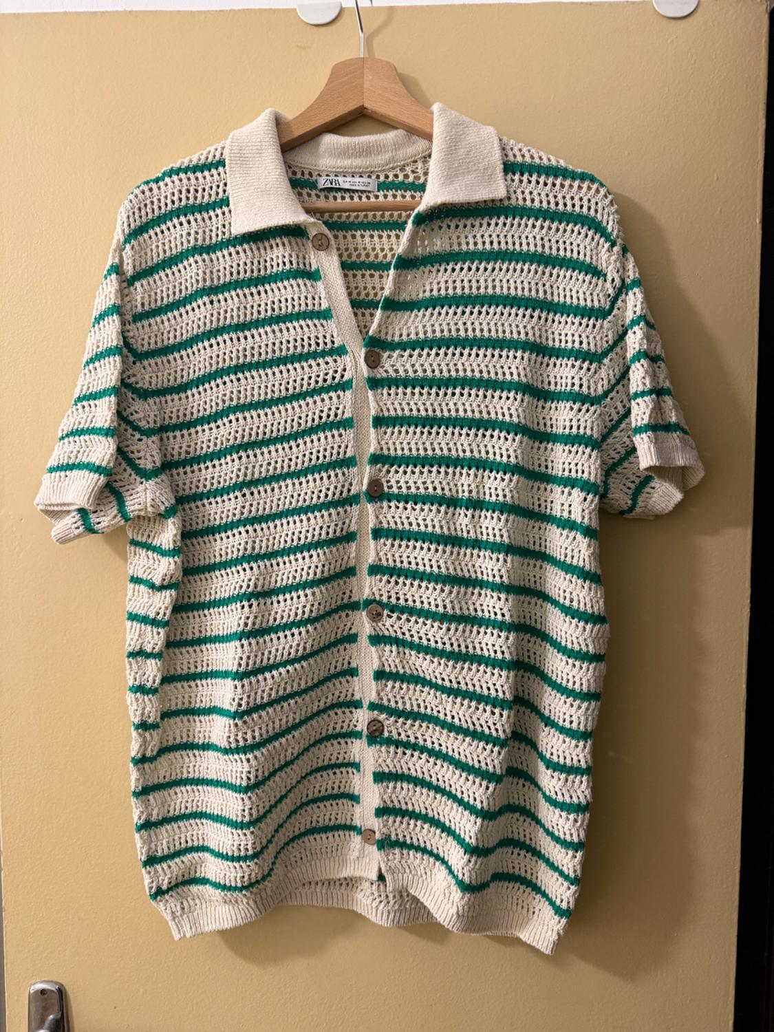 STRIPED CROCHET KNIT SHIRT