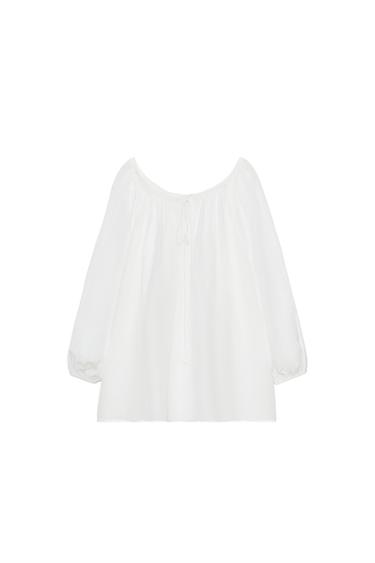 ZW COLLECTION LINEN BLEND BLOUSE - White by Zara