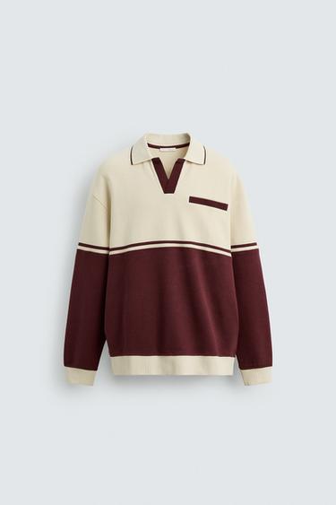 CONTRAST COLOUR BLOCK POLO SHIRT - Burgundy by Zara