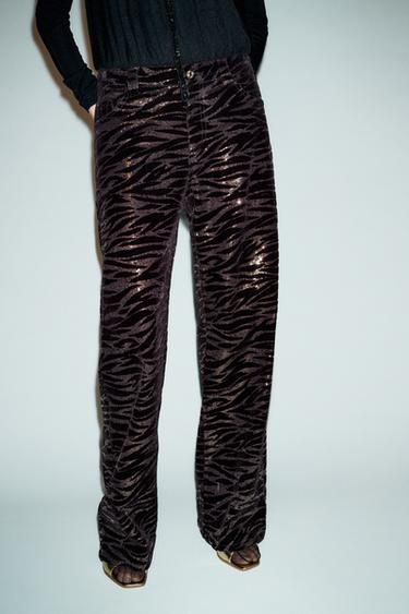 Zara VELVET SEQUIN PANTS - Brown